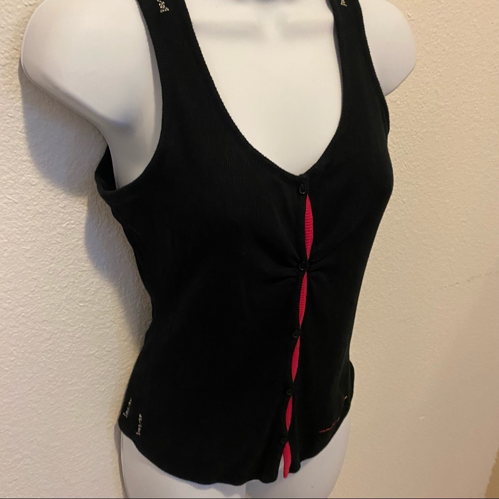 Buffalo David Bitton Black Knit Sleeveless Top Hot Pink Trim Size L